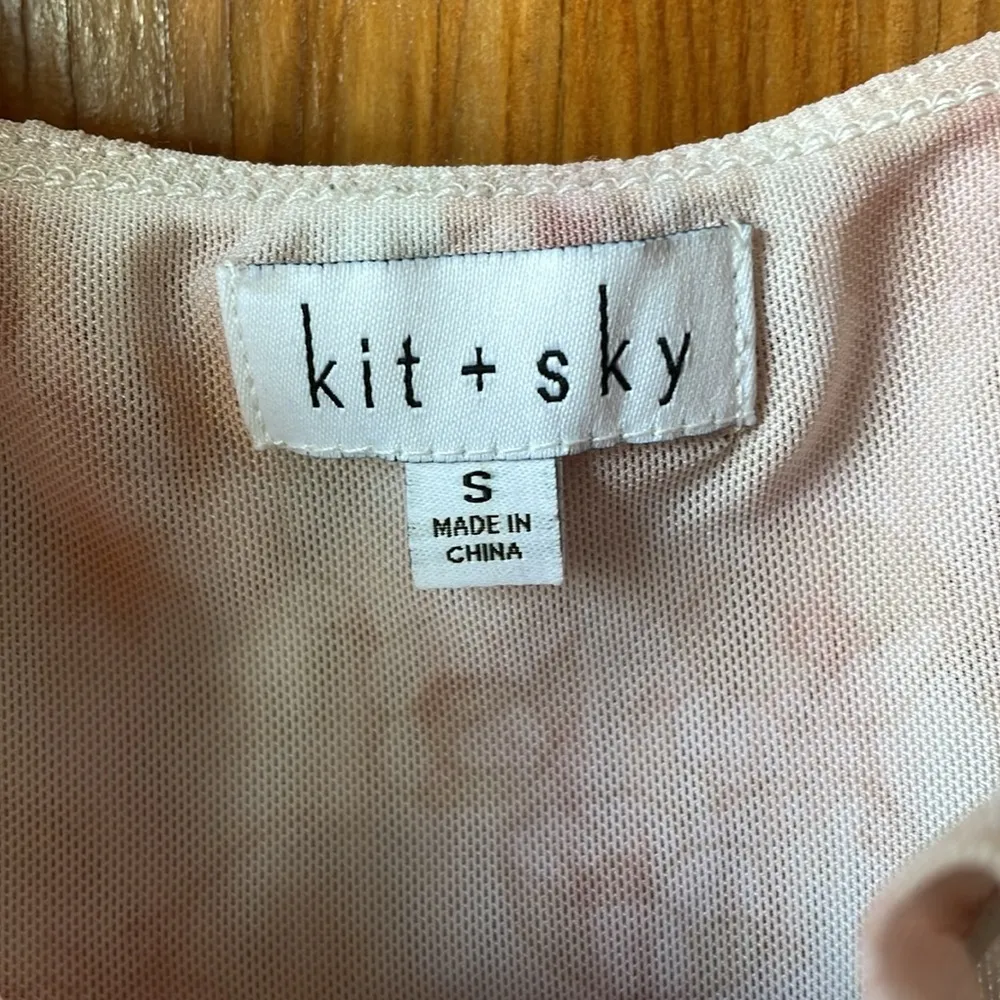 Kit + Sky Beige Floral Romantic Ruffle Blouse Tan - Image 3