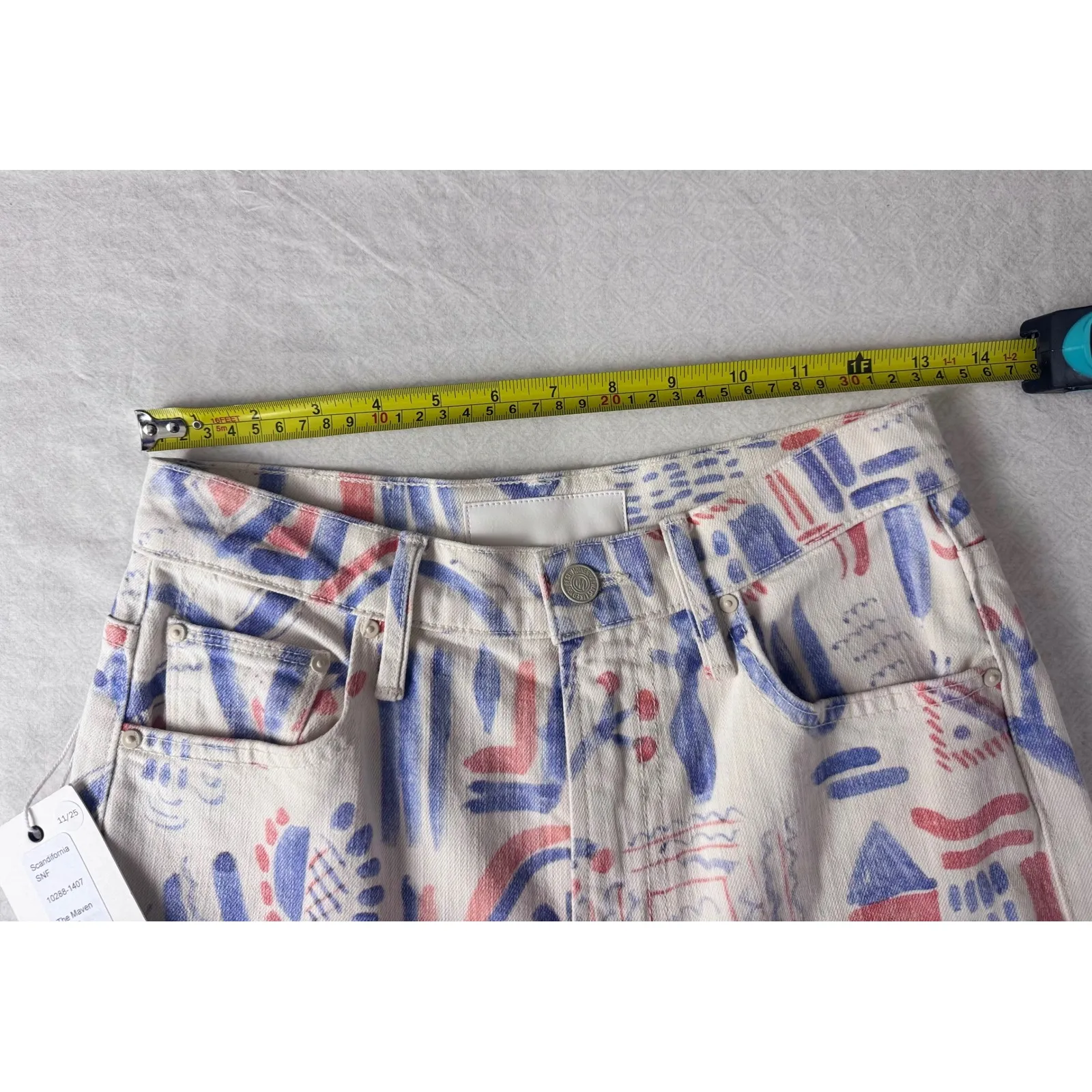 MOTHER The Maven Skimp Jeans Cream Multi Print Wide Leg Cropped Women's Size‎ 27 Blue - Image 6