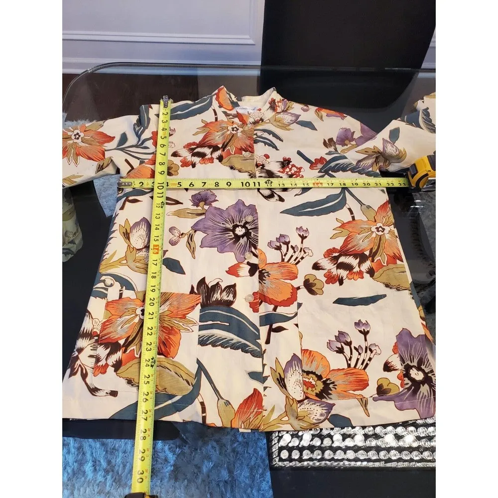 Vintage Coldwater Creek Floral Silk Long Sleeve Buttons Front Casual Jacket M - Image 10