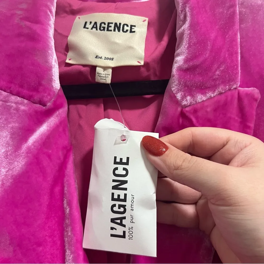 NEW NWT L’AGENCE Kenzie Double Breasted Blazer Jacket In Hot Pink Velvet - Image 12