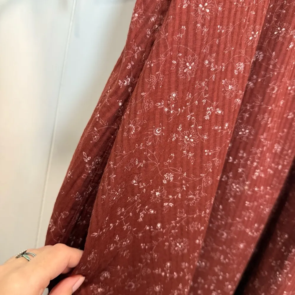 Madewell Embroidered Puff-Sleeve Babydoll Cotton Dress Rusted Burgundy Small - Image 8