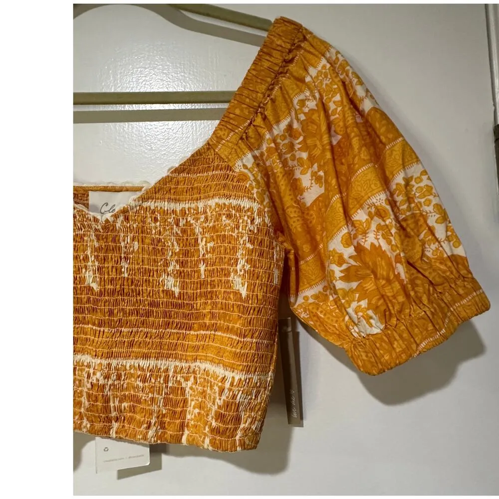 Cleobella Everly V-Neck Puff Sleeve Crop Top Size Medium NWT Coastal Boho - Image 5