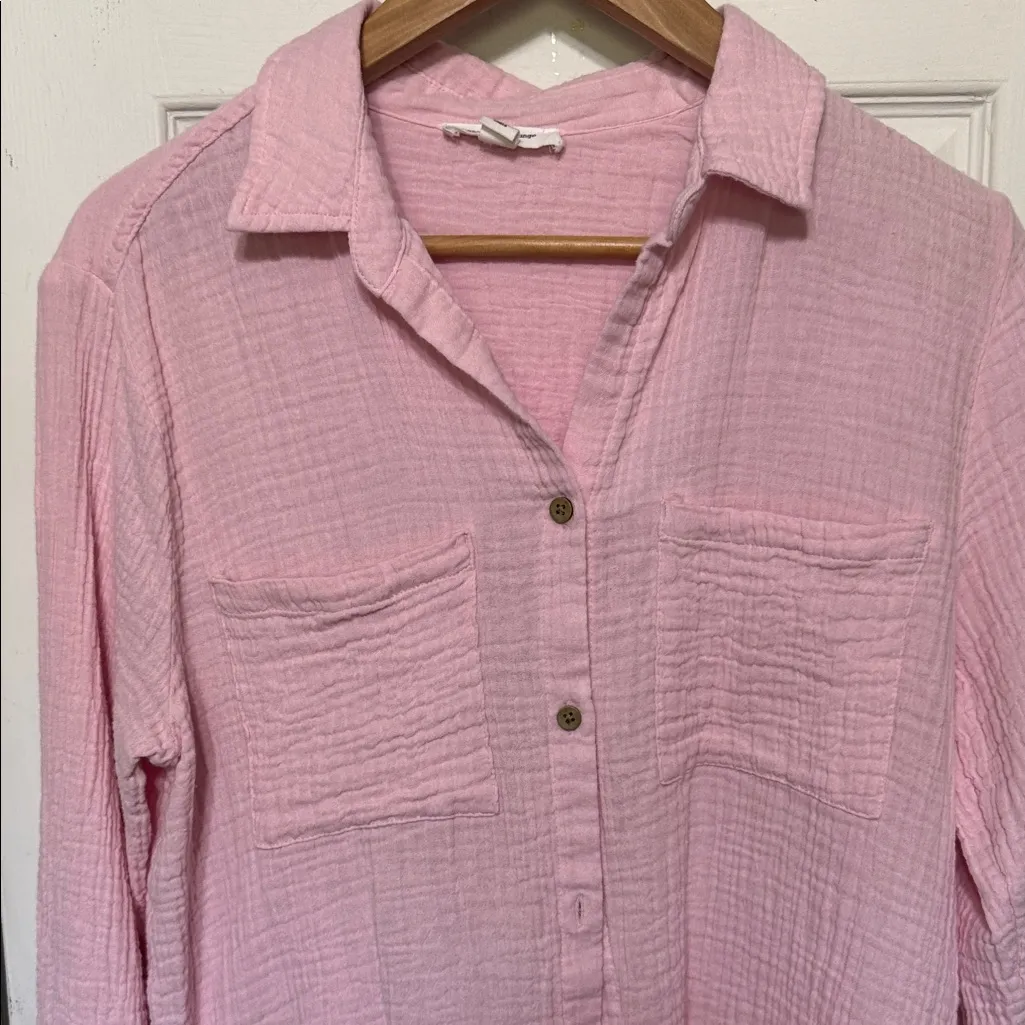 beachlunchlounge Light Pink Gauzy Button-Down Shirt - Image 3