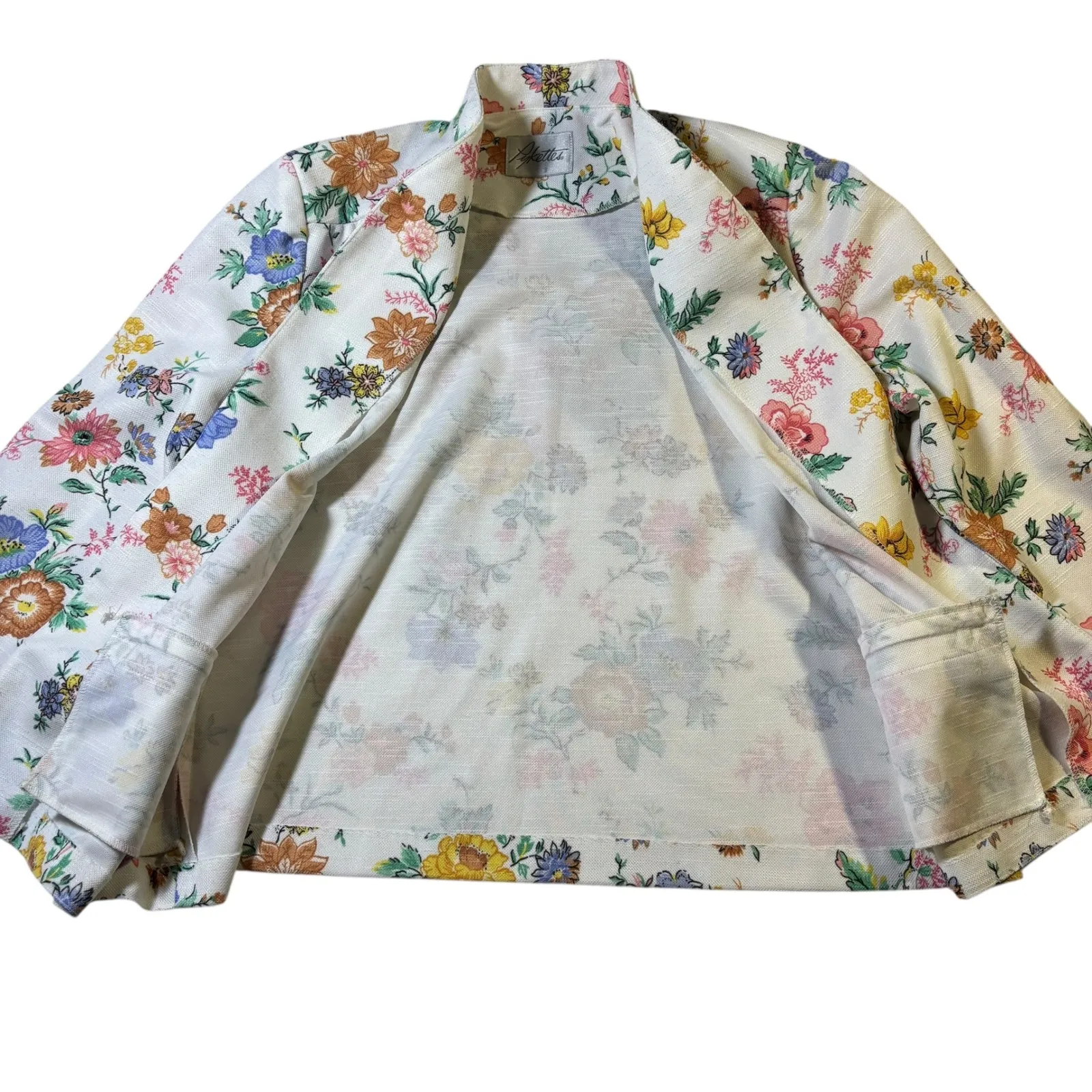 Pykettes Floral Blazer Jacket Women's Open Front Lightweight Cropped White Size M - Image 5