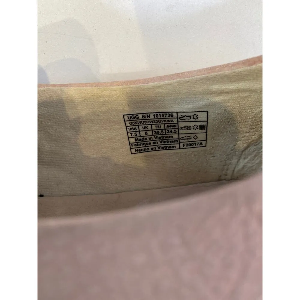 Ugg Pink “Adley” Leather Flat Slip Ons Sz 7.5 Blush Pink & Tan Suede Women's - Image 7