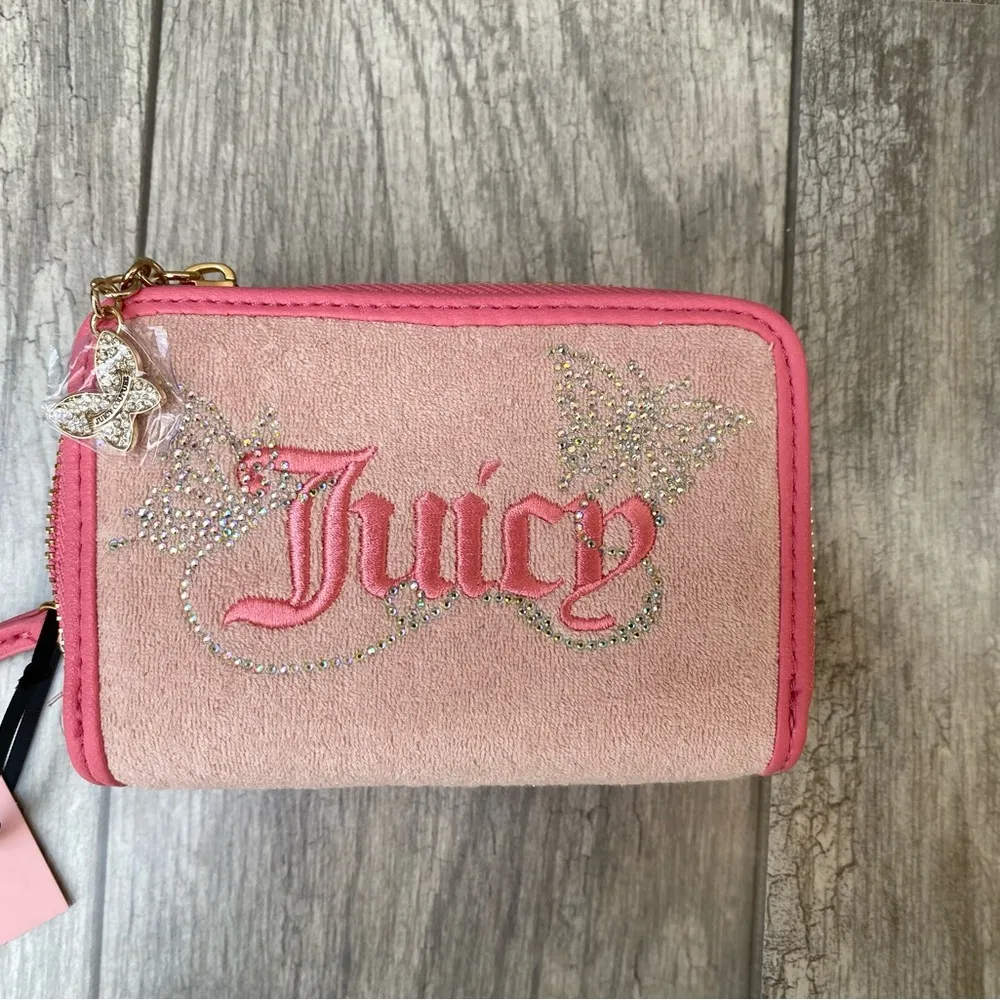 Juicy Couture Pink Backpack and Wallet Set Rhinestone Butterfly Embroidered Logo - Image 10
