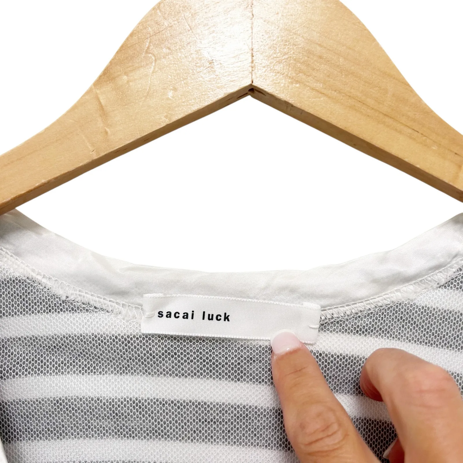 Sacai Luck Gray White Striped Short Sleeve T Shirt Sz M Size M - Image 3