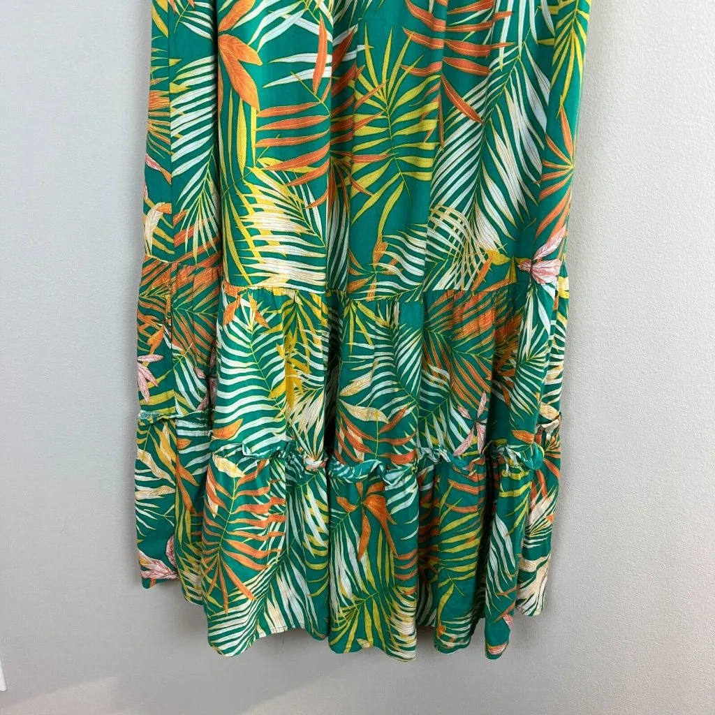 Betsey Johnson Maxi Dress Small‎ Green Palm Leaf Tropical Smocked Puff Sleeve - Image 4