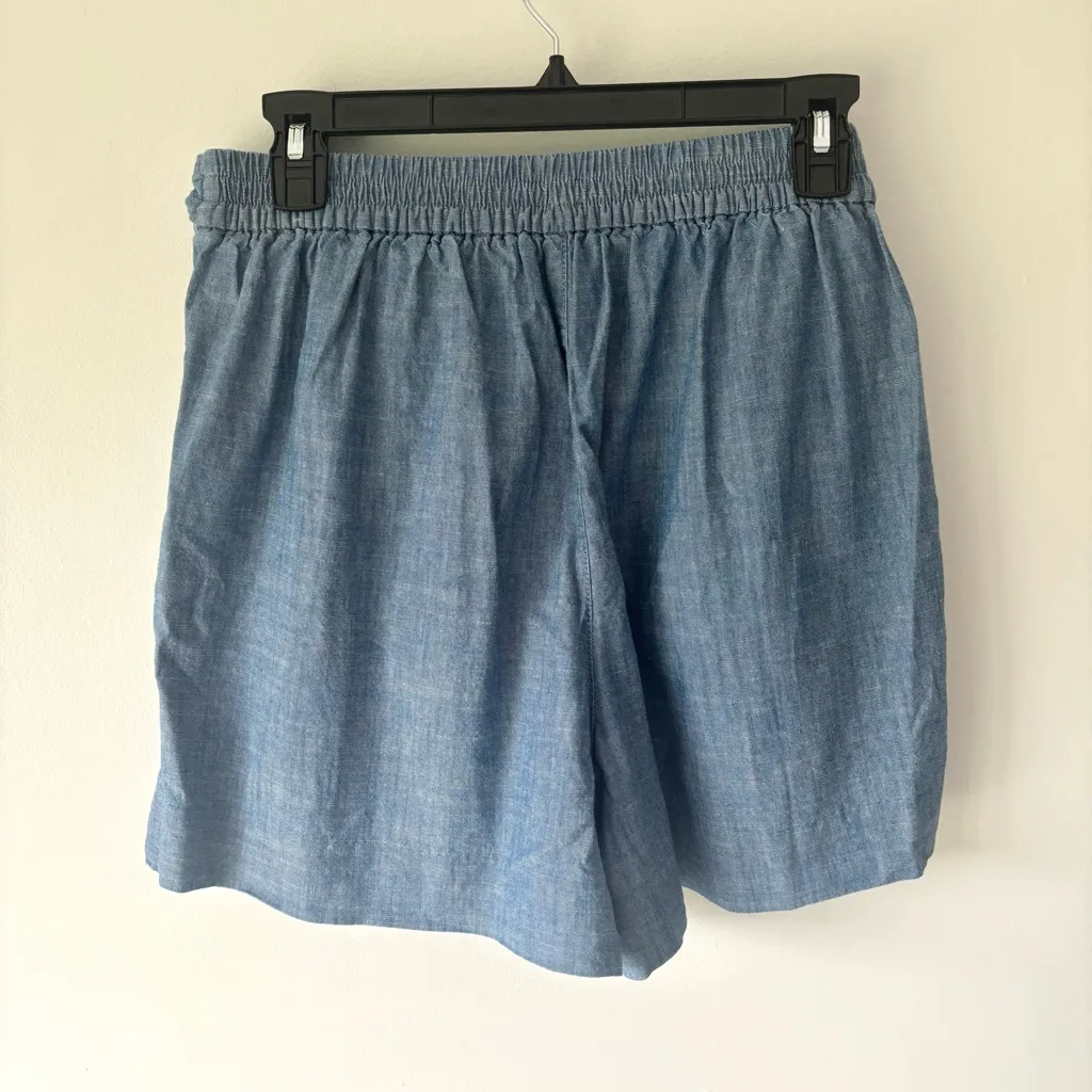 J. Crew Tie Waist Shorts Chambray Cotton Blue Denim Preppy  High Waist - Image 7