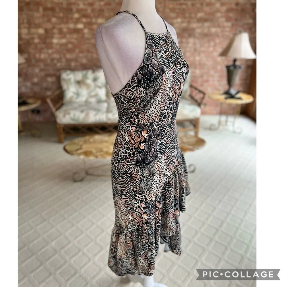 ASOS Black Multi Animal Print Ruffle Hem Halter Knit Dress 4 - Image 13