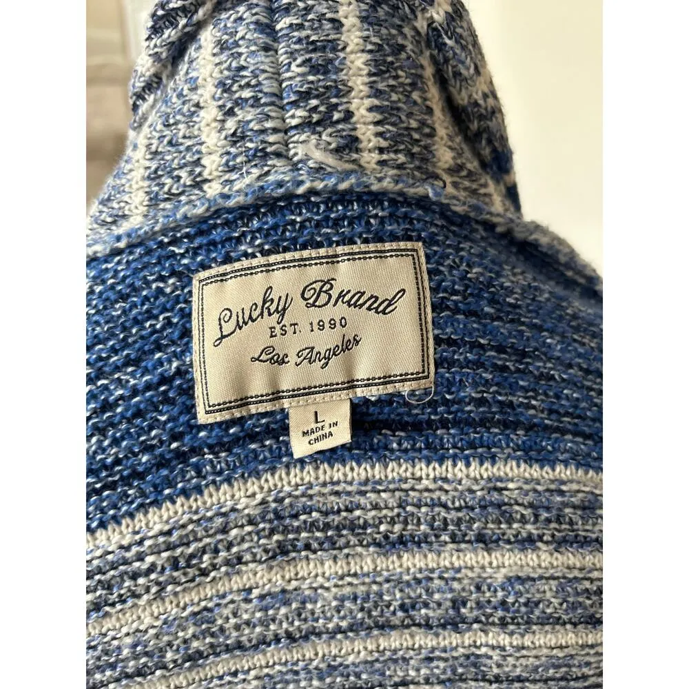 Lucky Brand Blue & White Marled Stripe Open Knit Cardigan - Image 5