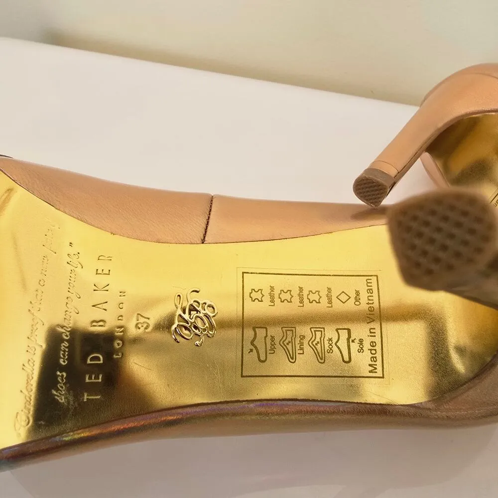 Ted Baker Pink Gold Iridescent Leather Heels Rhinestones Women's Size EU 37 6.5 - Image 10