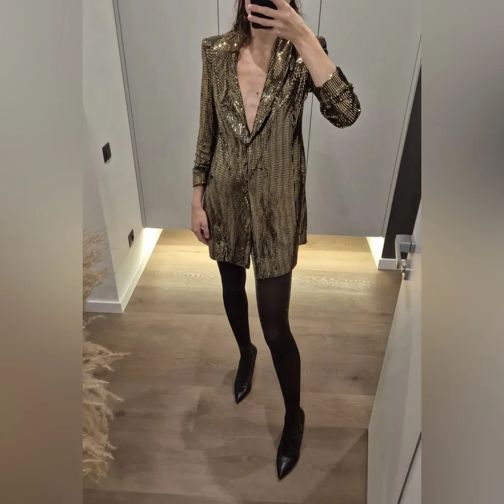 Zara Gold Blazer dress large - Image 5