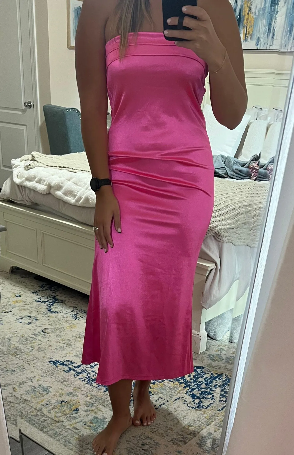 Pink Satin Midi Dress - Image 2