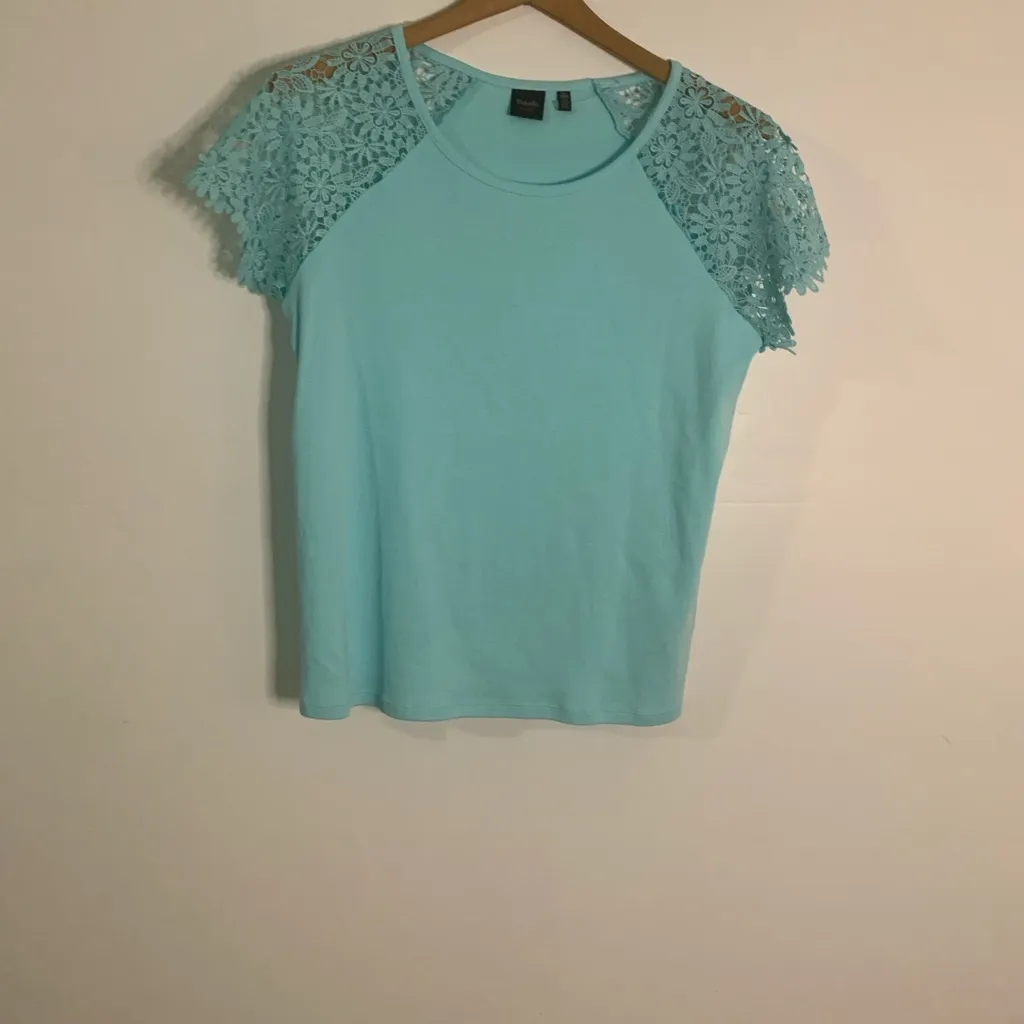Women's Light Blue Lace Sleeve Top - Image 5