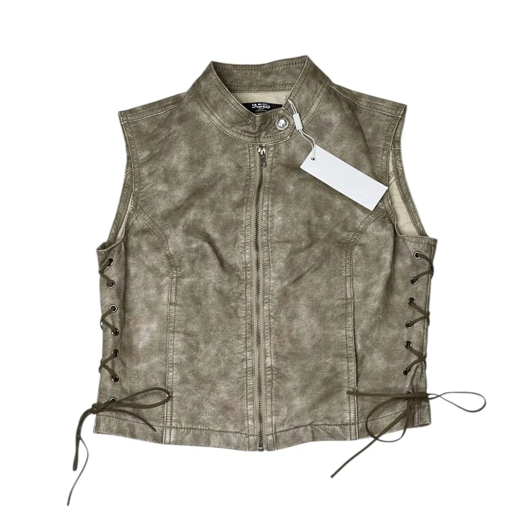 JADED LONDON Faux Leather Sleeveless Jacket W/ Lace Sides, Steel, Medium - Image 9