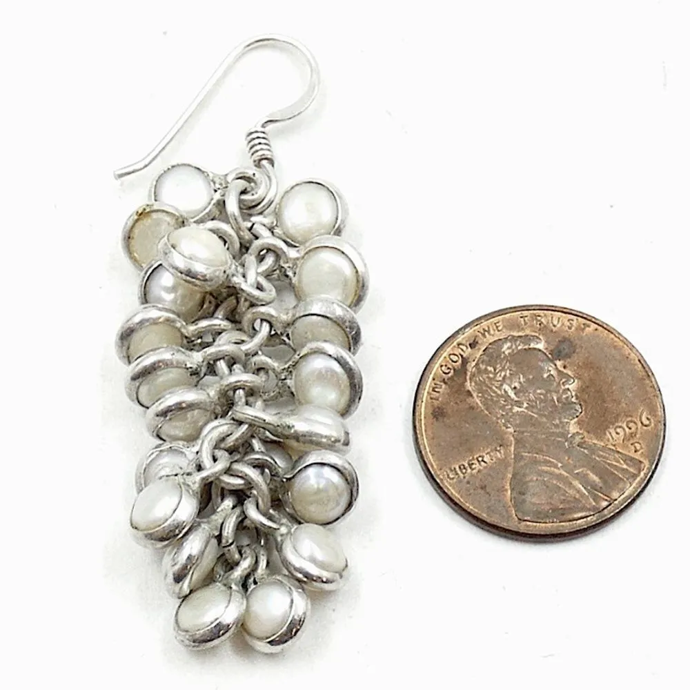 Vintage Sterling Silver Pearl Drop Dangle Cluster Earrings - Image 4