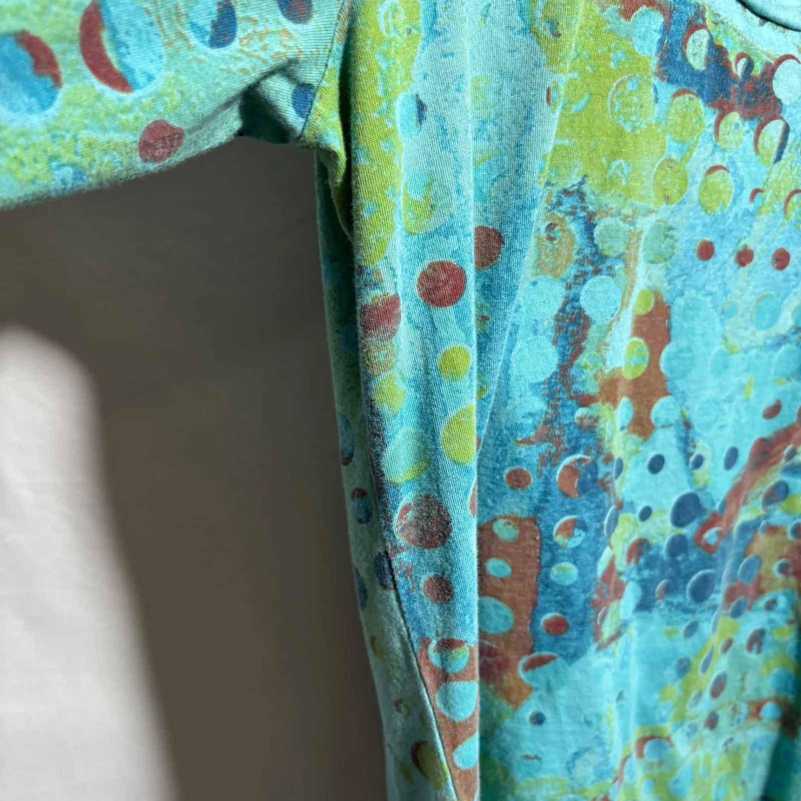 VTG Aqua Blue Abstract Print Tunic Top‎ Artsy Boho Retro Cotton 90s M Groovy CMC Size M - Image 6