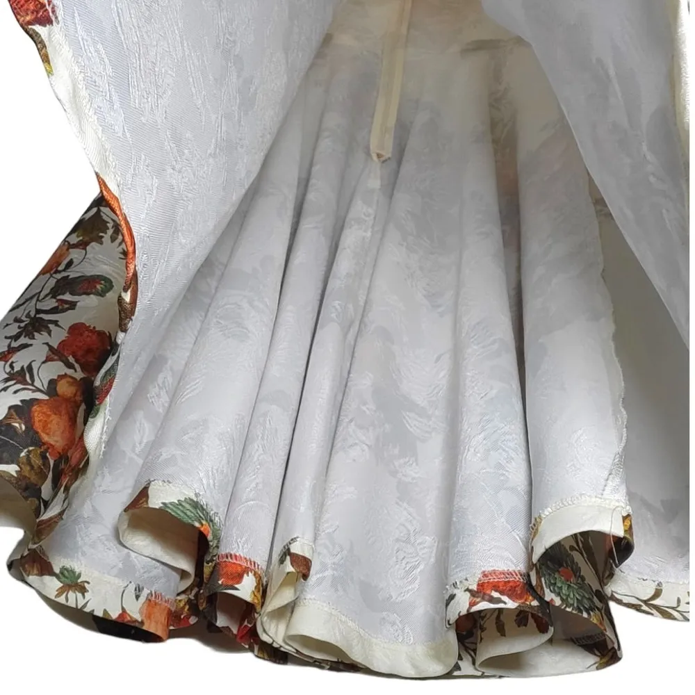 Chi Chi London Textured Half Sleeved Floral Midi Pleated Dress in Cream - Image 9