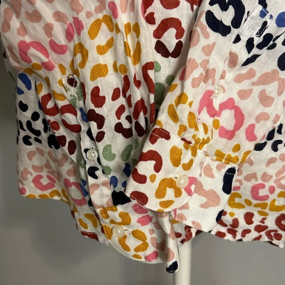 Boden Womens Size 2R Linen Button Up Shirt Multicolor Animal Print Cheetah BIN O White - Image 2