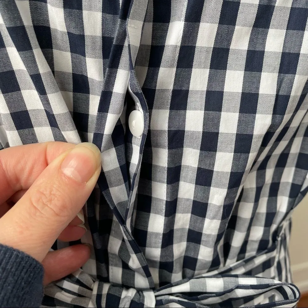 Dress Barn Westport Navy Gingham Button Front Sleeveless Shirt Dress NWT 10 - Image 4