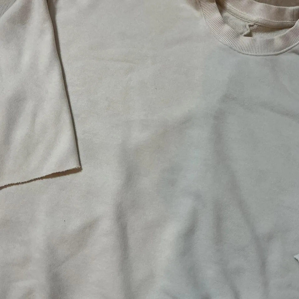 Vuori RAW HEM Oversized Sweatshirt Pullover Crew Neck 3/4 Sleeve Beige XS FLAW - Image 3