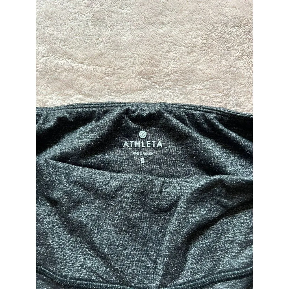 ATHLETA Heather Gray Capri Crop Leggings‎ Yoga Gym US Small Strappy Details - Image 5