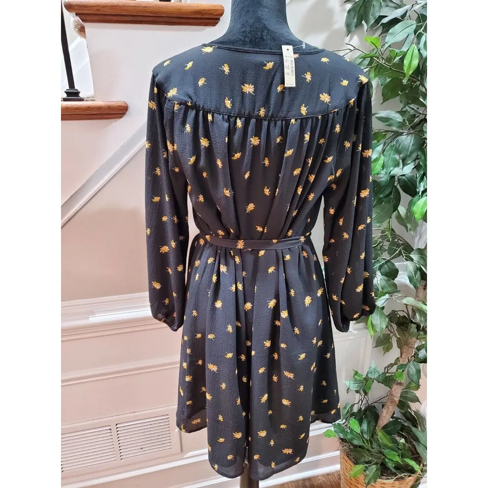 Madewell Women's Black Polyester Round Neck Long Sleeve Knee Length Dress Small - Image 8