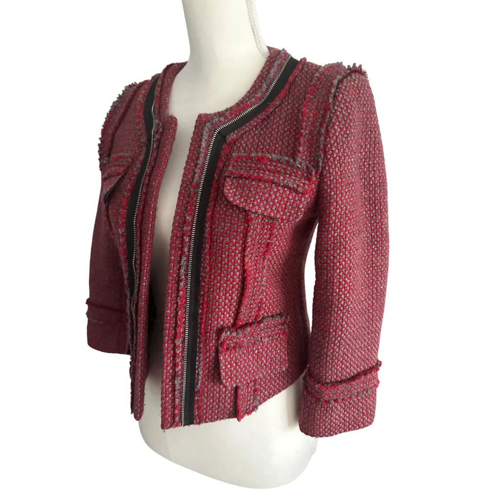 HINGE Red Gray Wool Blend Blazer Jacket Size XS (0/2) - Image 2