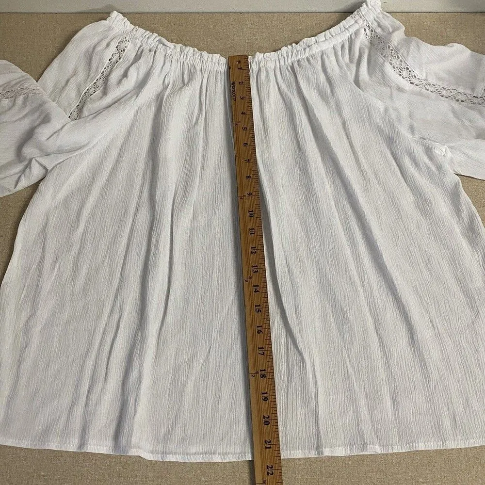 Coldwater Creek Woman's Plus 1X White Blouse Off Shouder Semi Sheer Gauzy? Top - Image 14