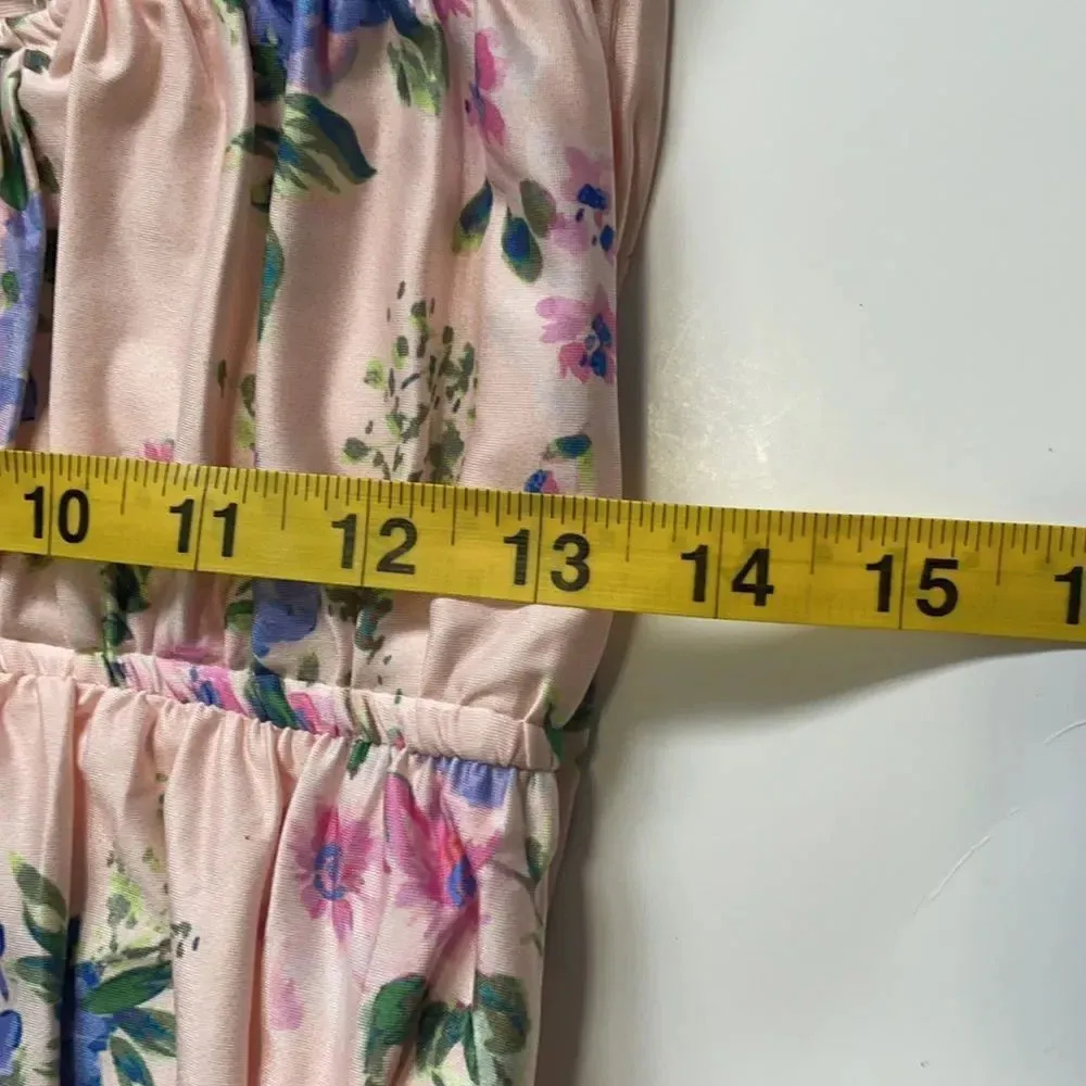 Zara halter crop top Light pink floral print Deep V Ruching NWT XL Feminine - Image 6