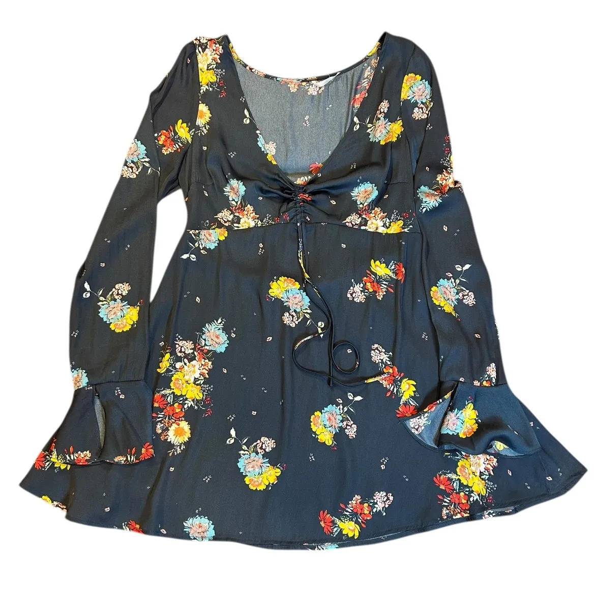 NWT FREE PEOPLE Midnight Dress Shift Silky Short Mini Floral Dress Women's Small - Image 2