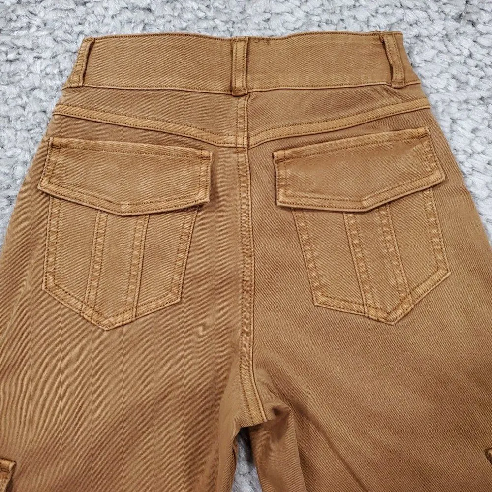 READ Spanx Stretch Twill Ankle Cargo Pant Size Small Petite Brown Pull On - Image 3
