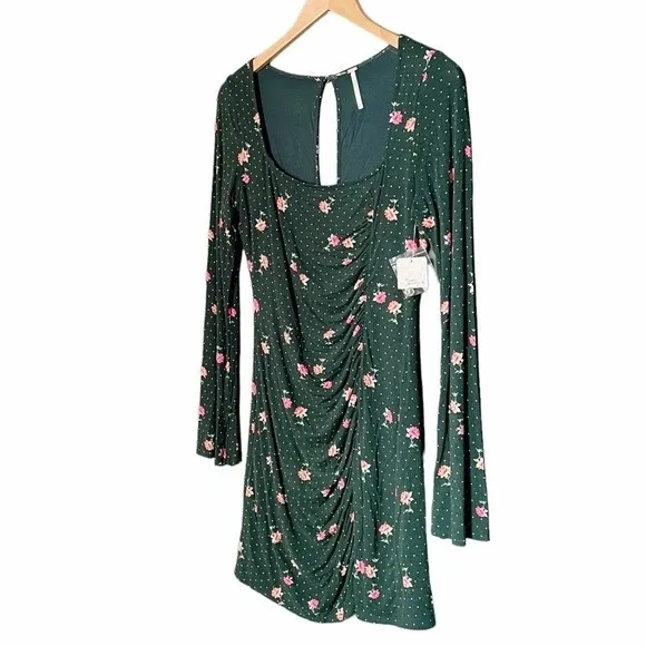 NWT Free People Celia Floral Square Neck Mini Dress Green Women’s Size Small New - Image 5