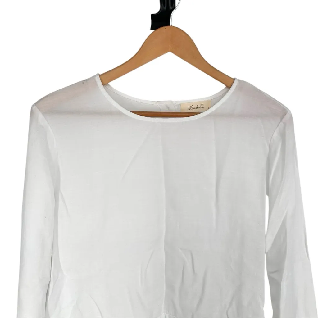 Bella Dahl  Button Back Peplum Top in White size Small Long Sleeve Blouse - Image 3