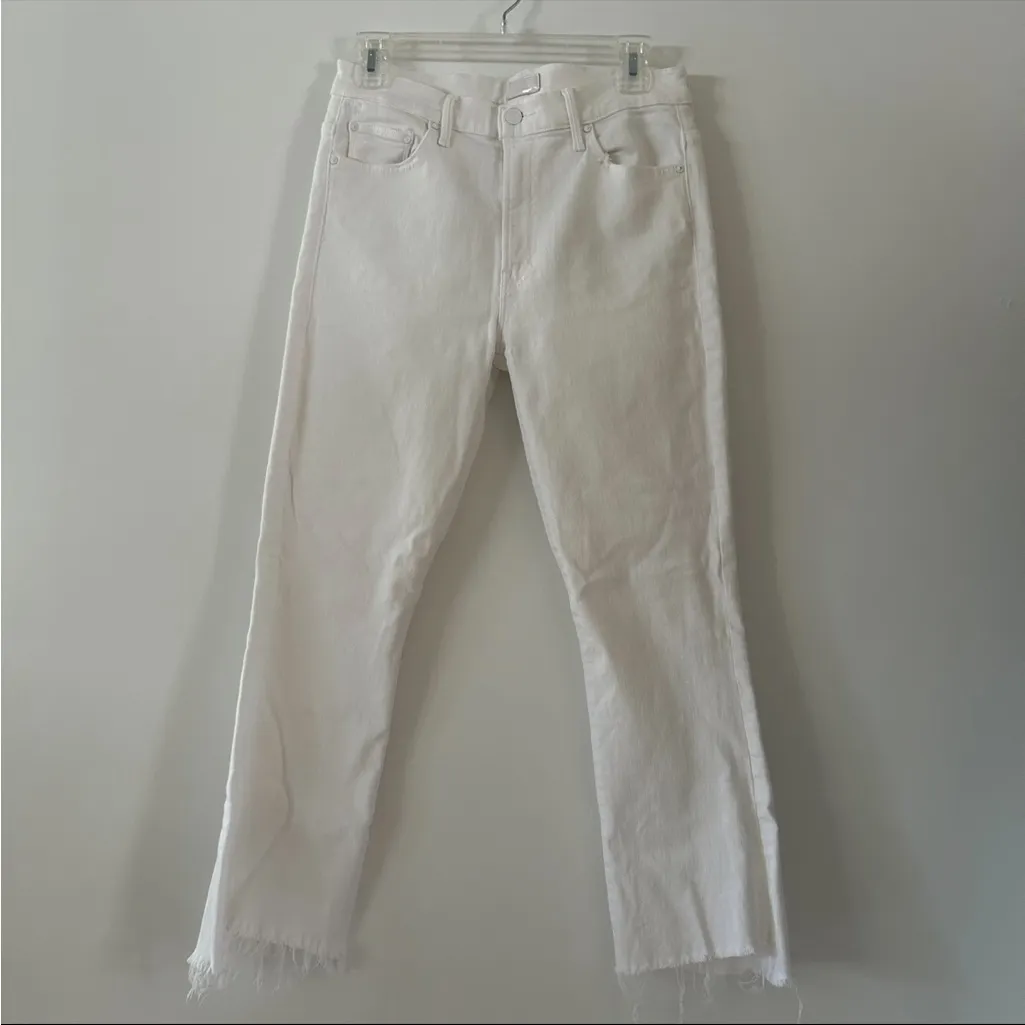 MOTHER Denim Insider Crop Step Fray Fairest of Them All White Jeans Size 29 - Image 3