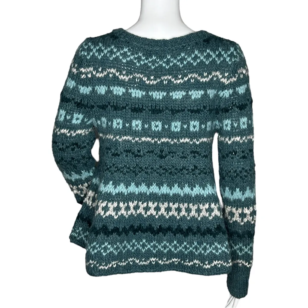 Free People Through the Storm‎ Sweater Sea Blue Fair Isle Knit Long Sleeve - Image 3