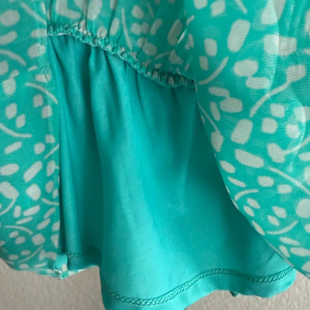 Teal Peplum Blouse Semi Sheer Cap Sleeve Summer Top Waist Detail Lined Cute Fit - Image 4