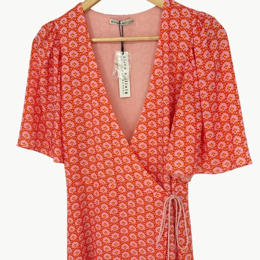 NWT Alice + Olivia Sandra Floral Wrap Mini Dress | Sz 4 | English Rose Pink - Image 4