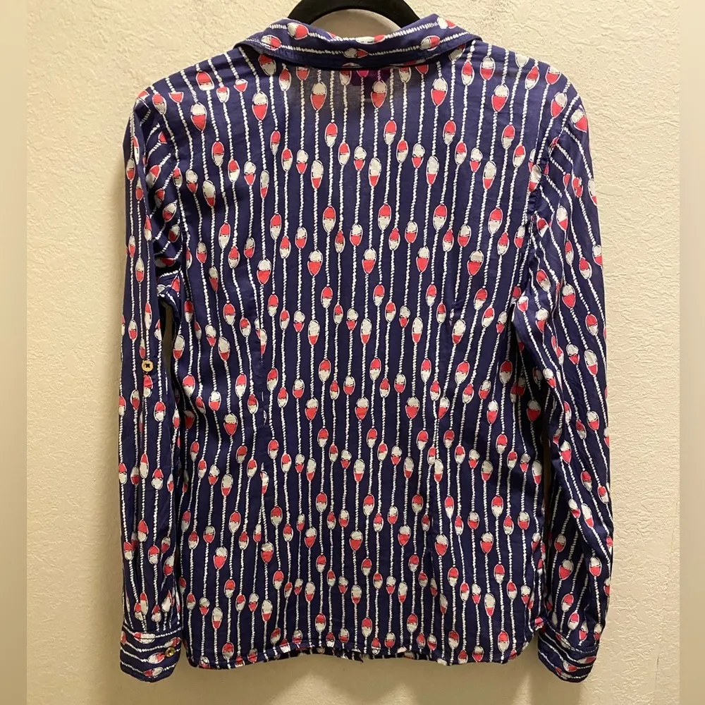 Lilly Pulitzer Cruiser Camp Button Front Shirt In Oh Buoy Swim Lanes Size 6 - Image 10