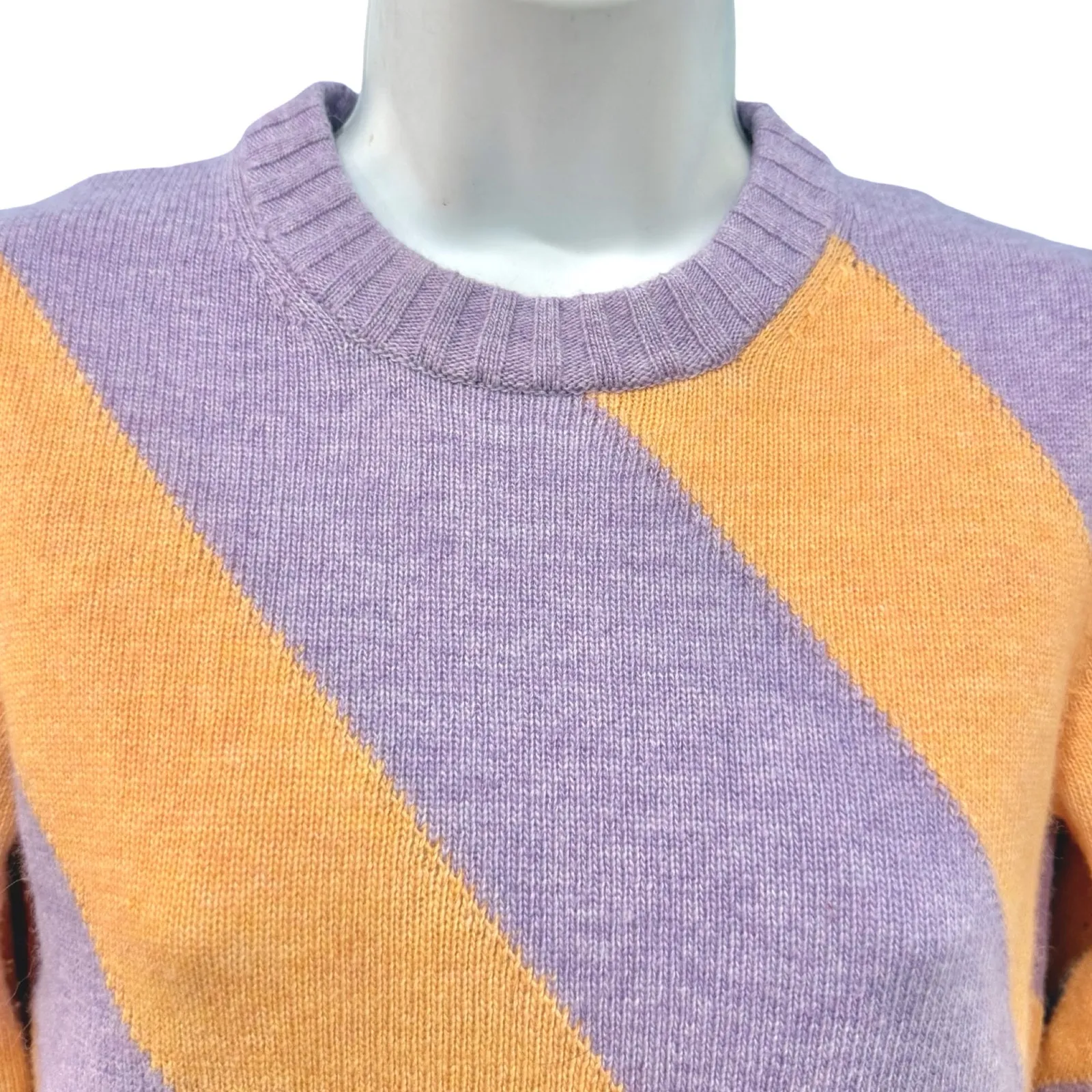 Esprit Purple Orange Diagonal Stripe Cashmere Blend Crew Neck Sweater size XXS - Image 4