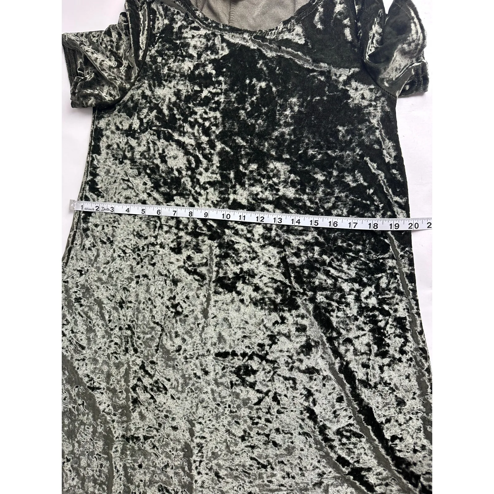 POL Size Small Olive Green Velvet Mini Shift Dress Short Sleeves Party Loose Fit - Image 6