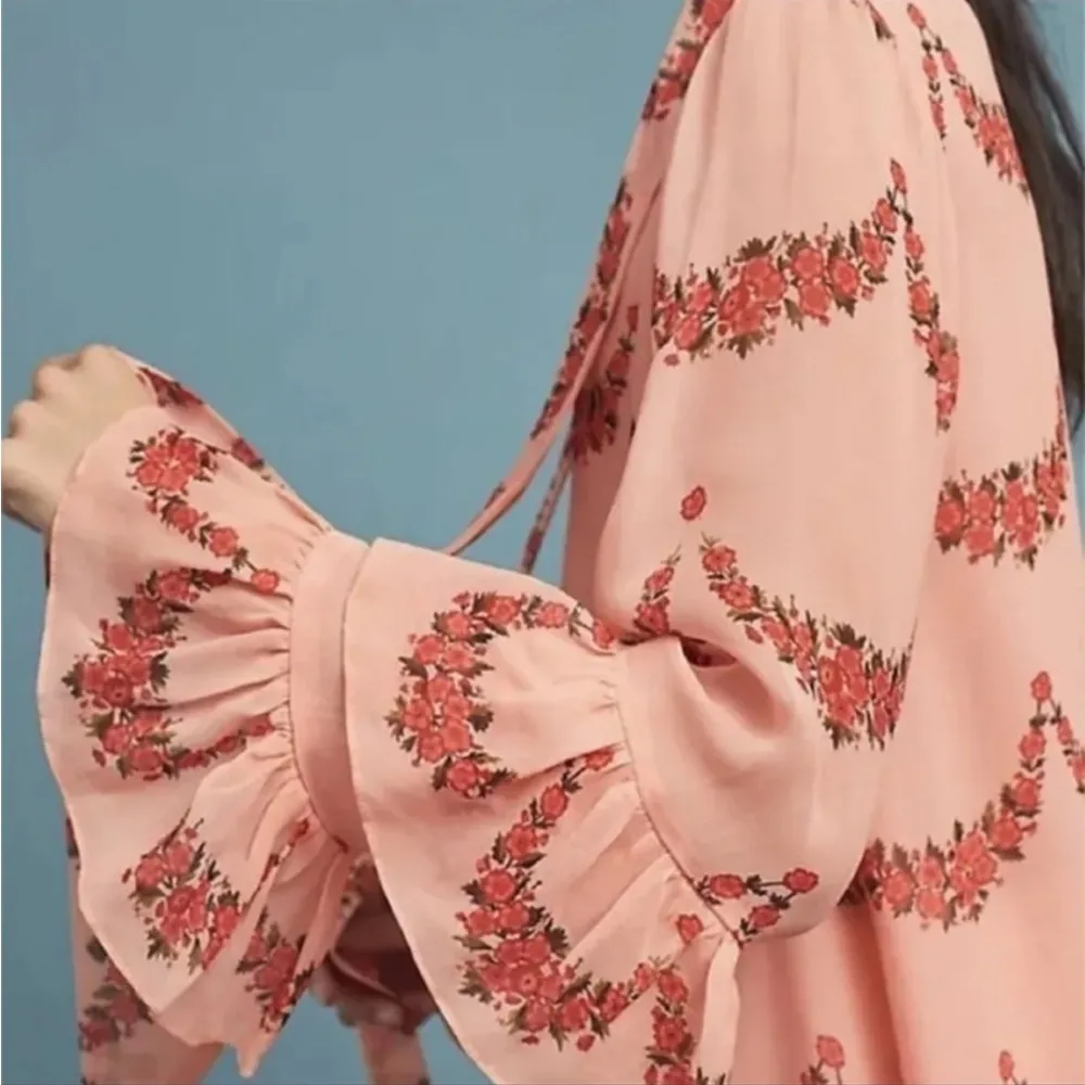 Nikasha Bishop Blouse Long sleeves Anthropologie Billowy Sleeve floral Sheer - Image 5