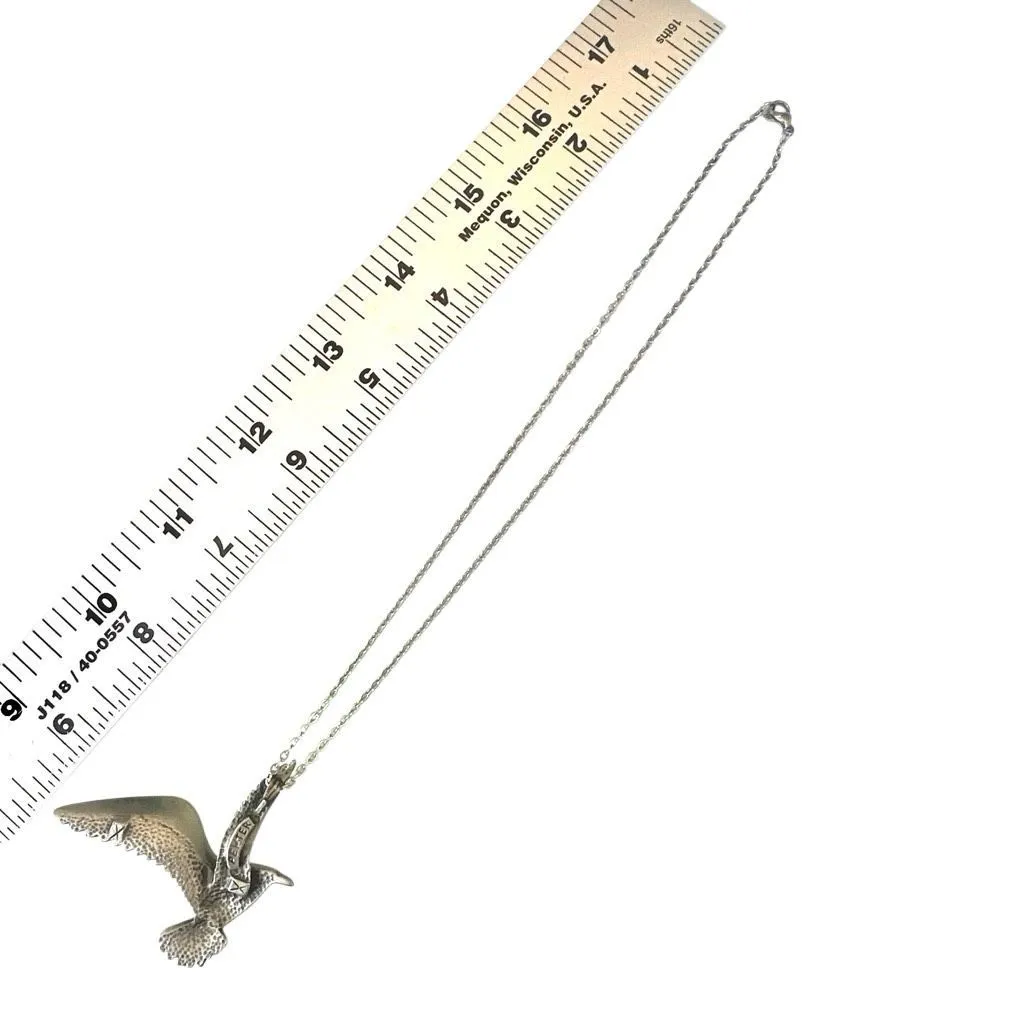Vintage Pewter Flying Bird pendant Necklace Silver - Image 9