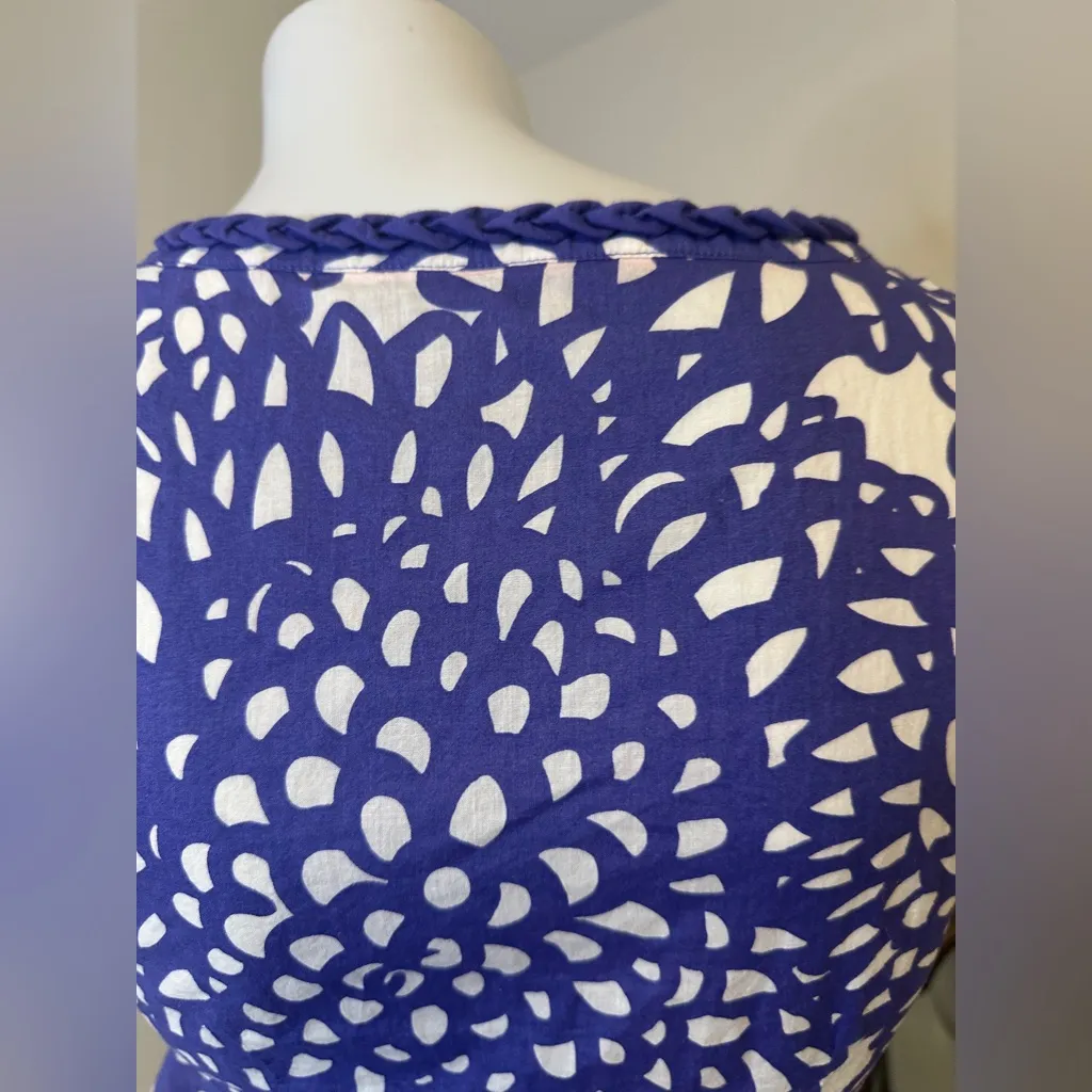 Boden Floral Blue Purple Top Cap Sleeves Button Front Lots of Details 4 Cotton - Image 4