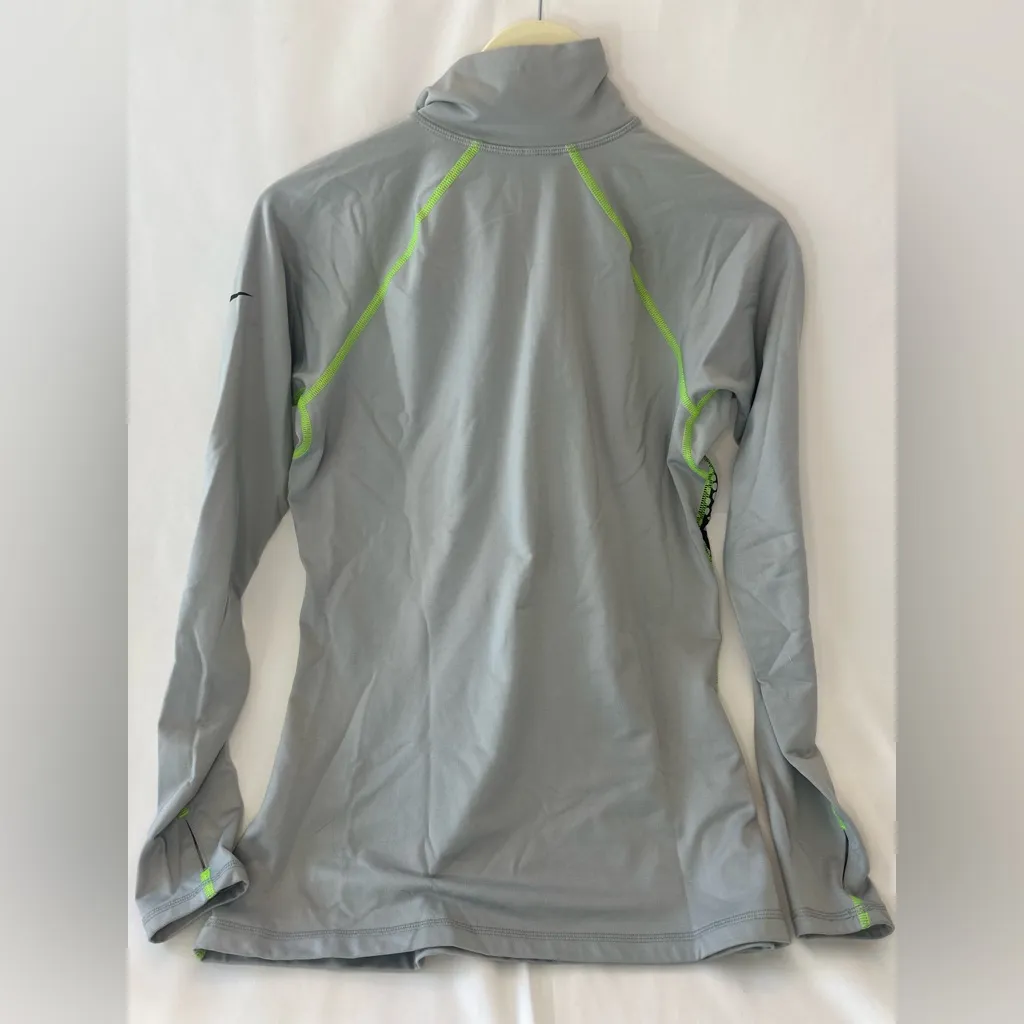 Nike Pro Dry Fit 1/2 zip running pullover gray and neon green women’s large - Image 3