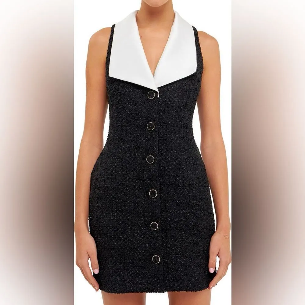 NWT Endless Rose Contrast Collar Tweed Mini Dress size medium women's - Image 2