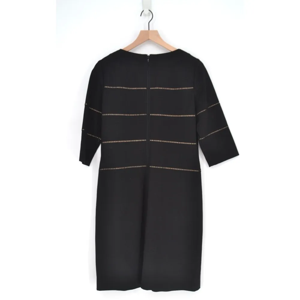 PER SE Ponte Knit Stretch Sheath Dress 3/4 Sleeve Pocket Ladder Black Women's 10 - Image 4