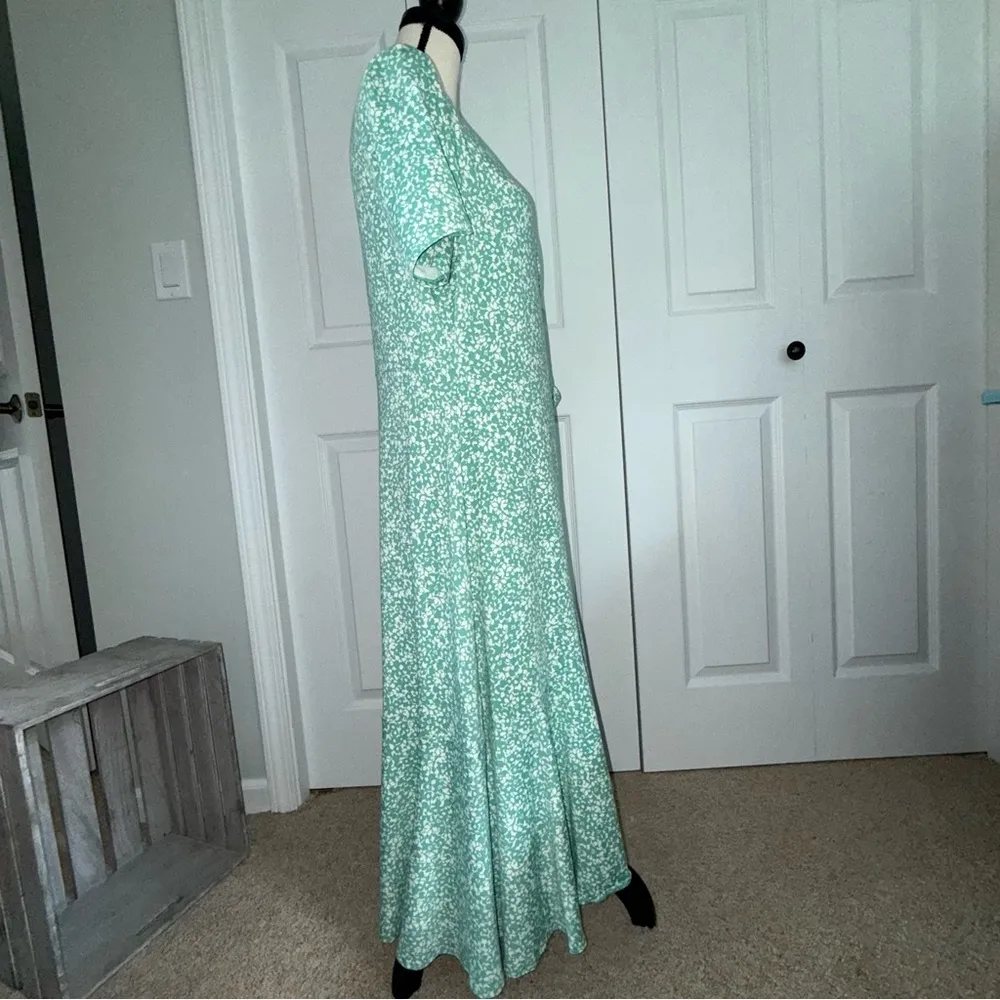 Lands' End‎ Women’s Green Floral Midi wrap Dress Cool short sleeves Boho L/P - Image 6