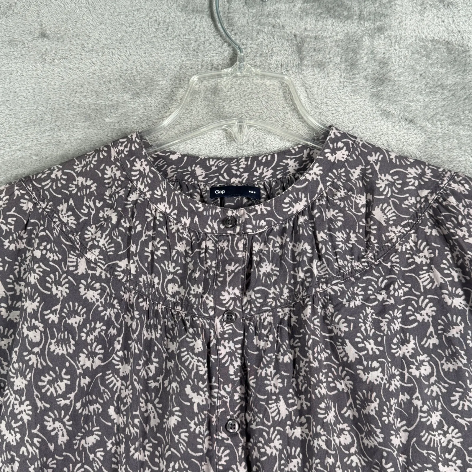 Gap Blouse Women Puff Sleeve Floral Print Popover Top Gray Neutral Casual Size S - Image 4
